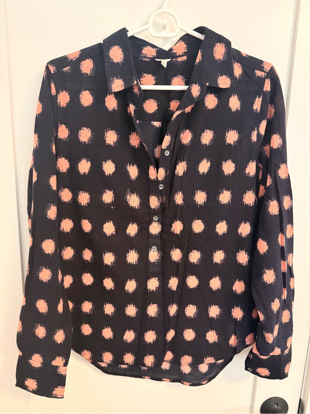 Jcrew Half Button-Up Pullover Shirt with Pink Dot Print
